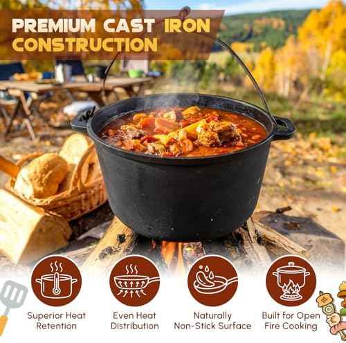 Geetery 15 Pcs Pre-seasoned Cast Iron Cookware Set, Dutch Oven Camping