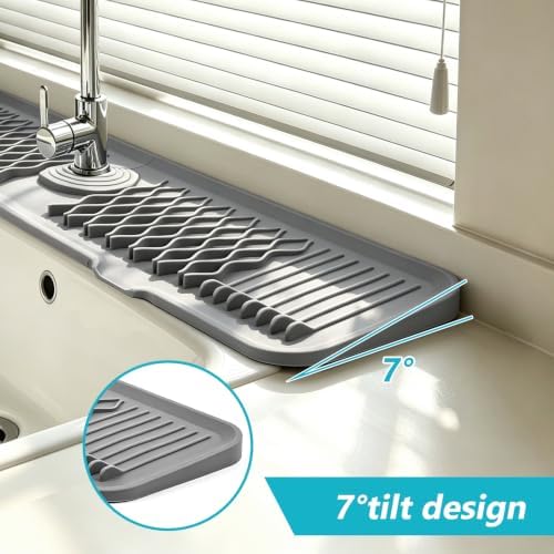 comfoyar Gray Silicone Kitchen Sink Faucet Mat, 24 x 5.7 Inch