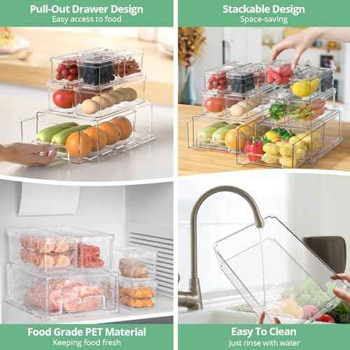 damynuo 14 Pack Clear Fridge Organizer with Lids