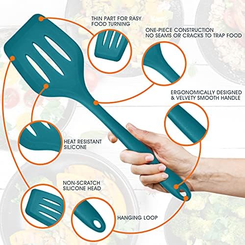 E-far Teal Blue 15-Piece Silicone Cooking Utensil Set