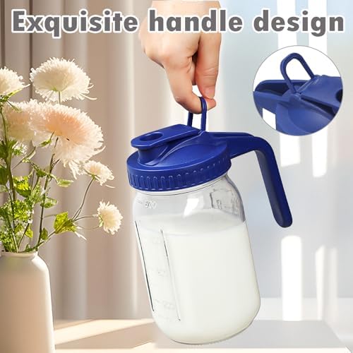 4Pack 32oz Glass Pitcher with Lid, Wide Mouth Storage Container,1