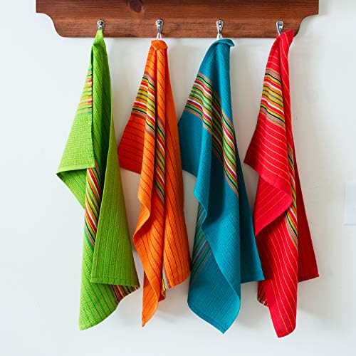 COTTON CRAFT Salsa Stripe Kitchen Towels - 12 Pack 100% Cotton Dish