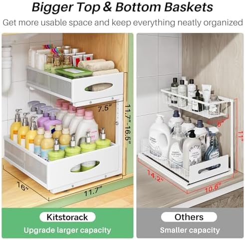 Under Sink Organizer, 2-Pack Pull Out Cabinet Organizer 2 Tier Metal