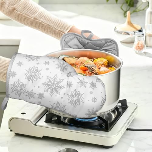 Hemoton Christmas Kitchen Towels and Pot Holders Oven Mitts Snowflake