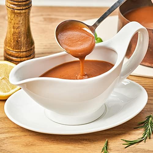 Gravy Boat with Saucer - 16oz Fine Porcelain Sauce & Salad Dressing