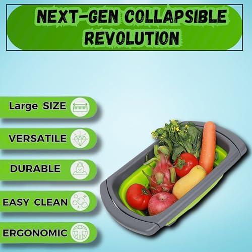 Over the Sink Collapsible Colander Strainer (5 Quart) with Extendable