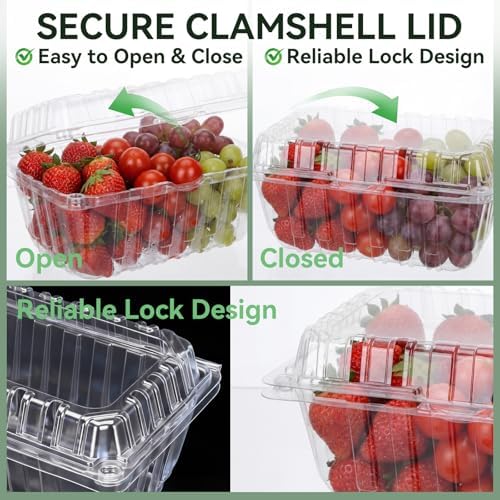 Qinyoung 100 Pack Berry Containers 1 lb Plastic Strawberry Basket with