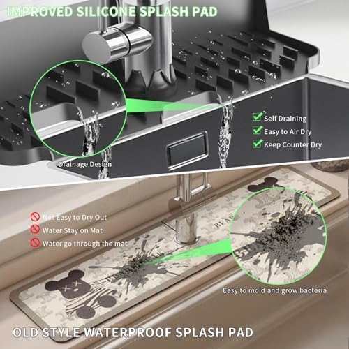 17” x 5.5” Silicone Faucet Handle Drip Catcher Tray Mat, Silicone