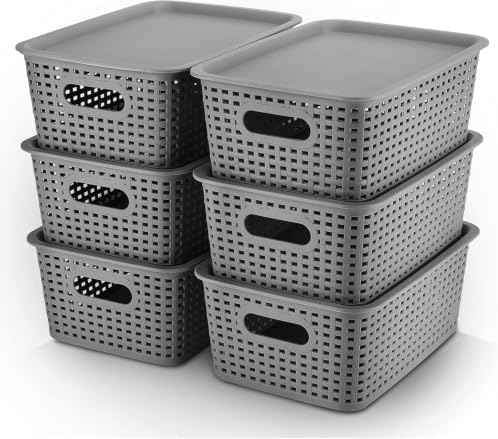 AREYZIN Plastic Storage Baskets, 6 Pack, Gray