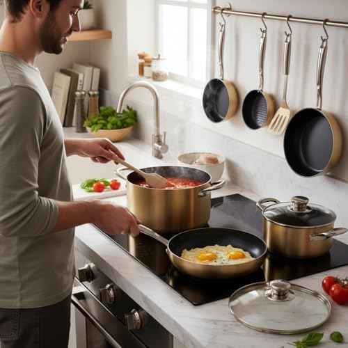 NutriChef 14-Piece Non Stick Kitchen Cookware Set w/Saucepan, Frying