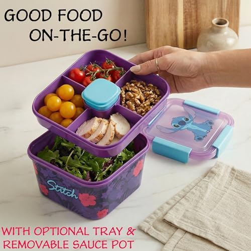 Disney Stitch Salad Container Bento Box for Kids, 70 Oz Portable Lunch