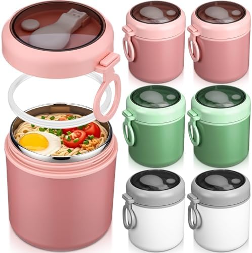 Reallnaive 6 Pack Insulated Food Jars with Spoon 18 Oz