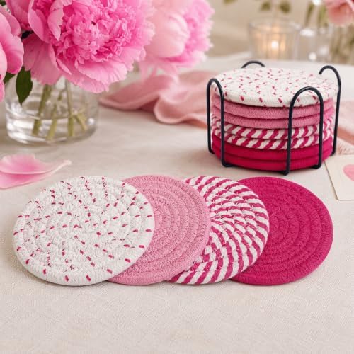 8 Pack Pink Coasters for Desk, Cute Coaster Set, Absorbent Drink