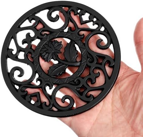 4 Pcs Cast Iron Trivet, 4.6 Inch Round Metal Trivet with Vintage