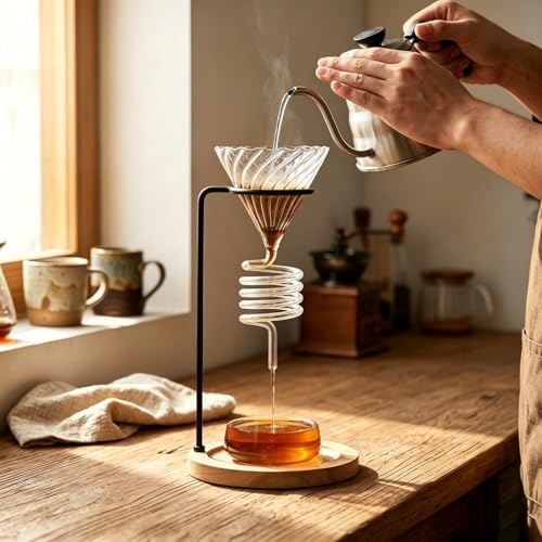 Coffee Dripper Stand Pour Over Holder with Wood Metal Construction