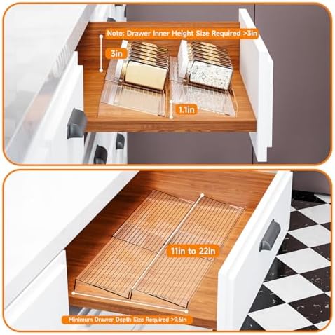 Spice Drawer Organizer, 4Pcs Clear Plastic Spice Organizer Large