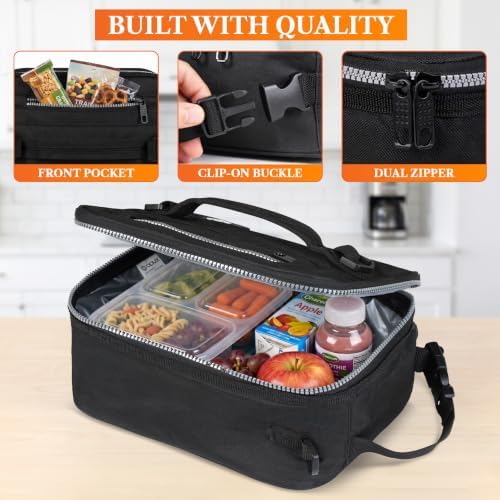opux Insulated Lunch Bag for Men Women Kids, Soft Lunch Box, Black