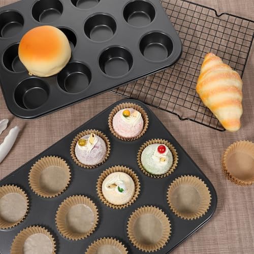4 Pcs Muffin Pan for Baking, 12 Cup Nonstick Carbon Steel Cupcake Pan