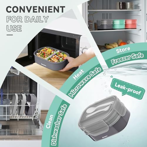 2 Layers Bento Box, All-in-One Stackable Lunch Container with