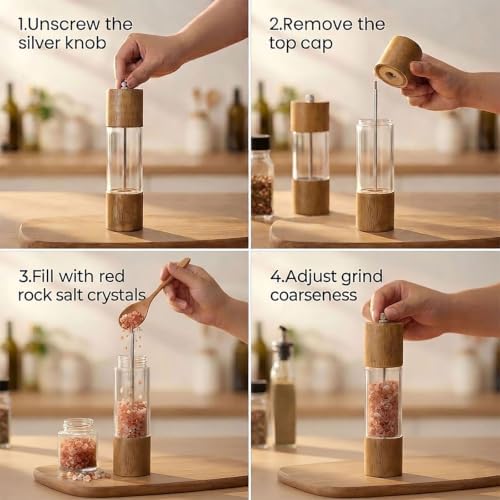 Wooden Salt and Pepper Grinder Set, 8 Inch