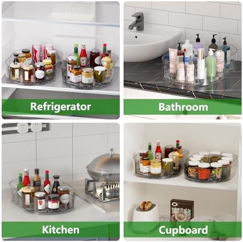 Lazy Susan Organizer for Refrigerator, 13" x 8.5" Clear Rectangular Fridge Organizer Turntable for Condiments, Spice Racks Organizer for Cabinet, Pantry & Kitchen Countertop(1 Piece)