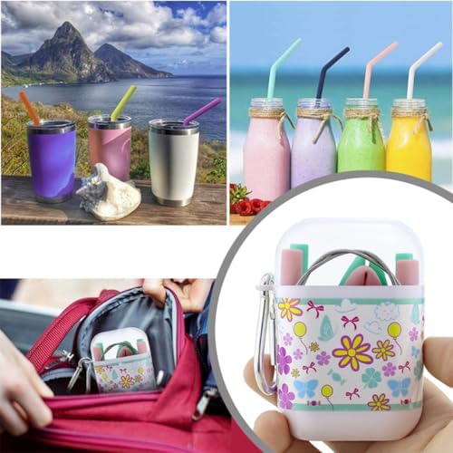 minkissy Reusable Silicone Beverage Straw Set with Portable Folding
