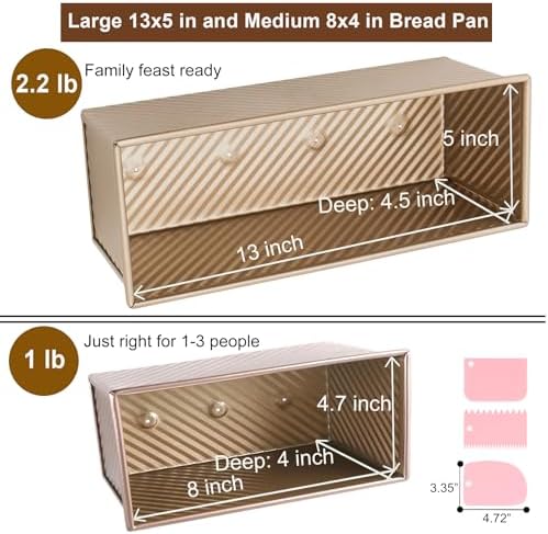 Pullman Loaf Pan with Lid, 2 Pack Aluminized Steel Bread Pan Golden