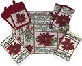 Set of 10, Red Poinsettia Flower Christmas Design Tapestry Kitchen