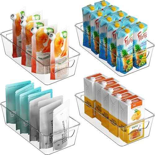 Simple Houseware 4 Pack Clear Fridge Storage Bins Organizer (12"x6.2"x3.4")