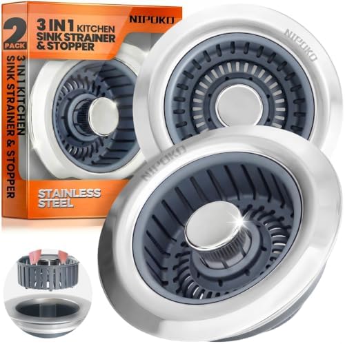 3-in-1 Kitchen Sink Drain Strainer Stopper, Silver