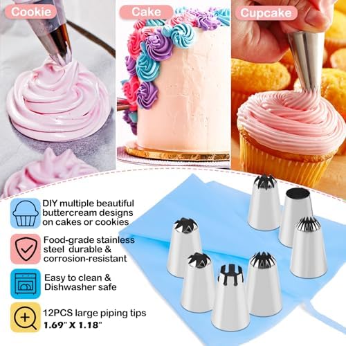 12PCS Large Piping Tips Set with Pastry Bag – for Cookie, Cake &