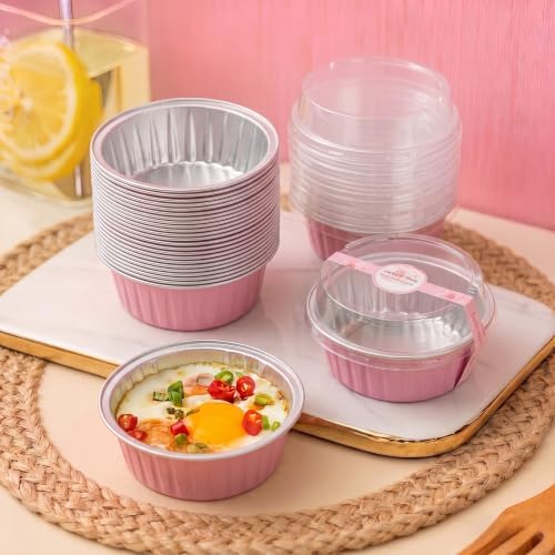 Mini Cake Pans with Lids, Aluminum Foil Cupcake Baking Cups - 5oz