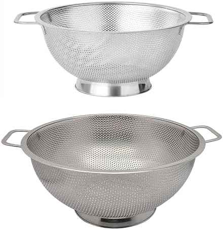 Fox Run Large Colander Set, Set of 2 Stainless Steel Kitchen Strainers with Handles, Includes a 5 Quart and a 3 Quart Pasta Strainer