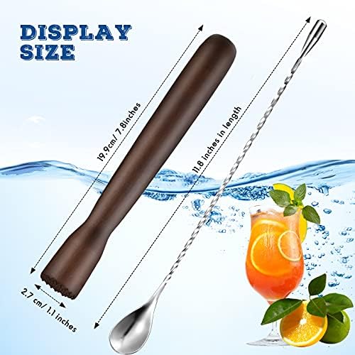 Patelai Wooden Cocktail Muddler and Stainless Steel Bar Spoon, Brown