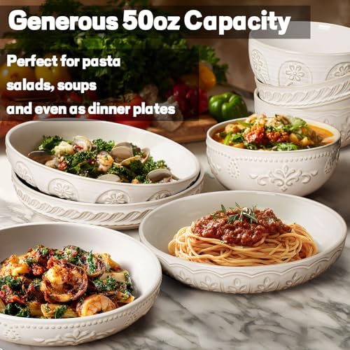 Artena Pasta Bowls, 50oz Large Salad Serving Bowls, 9.75'' Plates Bowl