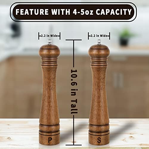XWXO Wood Salt and Pepper Grinder Set, 10 Inch