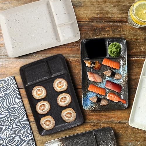 Creative Ceramic Divided Sushi Plates – 8" Snack and Dipping Dish Set