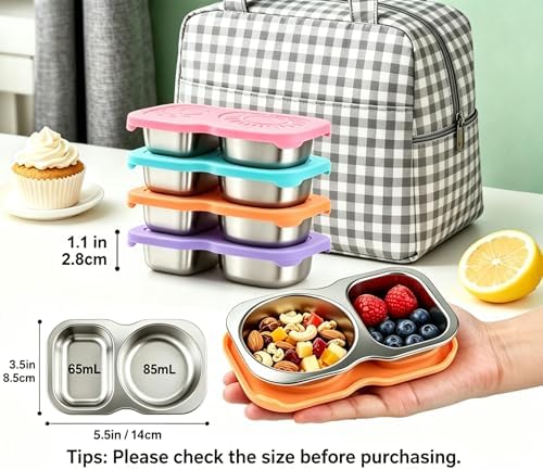 4-Pack Stainless Steel Snack Containers with Lid, Salad Dressing