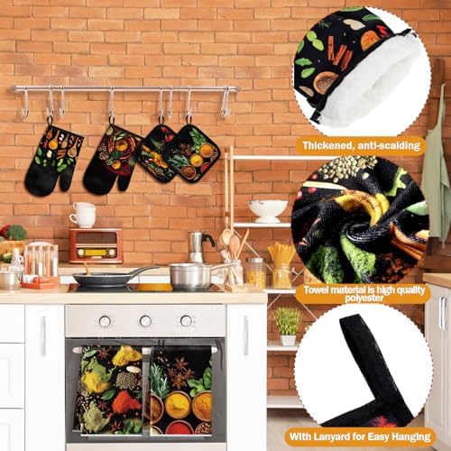 Teenyyou 8 Pcs Colorful Spices Kitchen Towels, Pot Holders and Oven