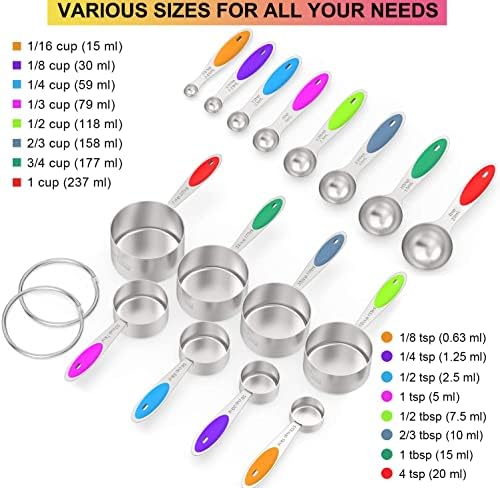Wildone Stainless Measuring Cups and Spoons Set with Silicone Handle