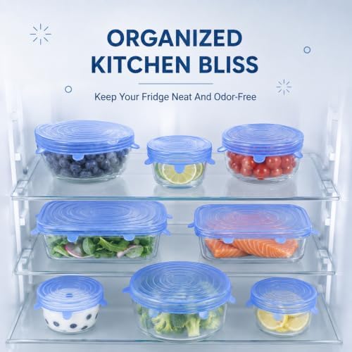 Silicone Stretch Lids, 6-Piece, Blue + White
