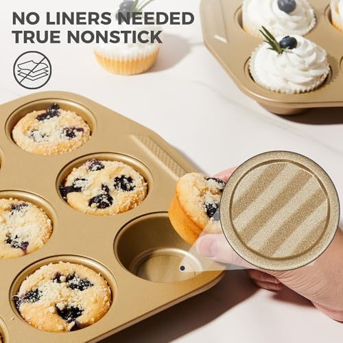 9-Piece Nonstick Bakeware Set, Non-Toxic Baking Pans Set, Gold