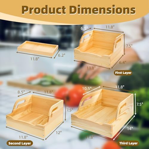 Wood Potato Onion Storage Bin, Stackable Pantry Organizer, Open Front