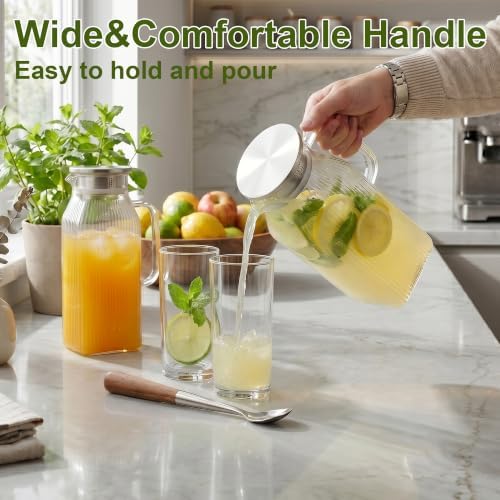 2 Pack 2 Liter/68 oz Glass Pitcher with Lid, Square Glass Water