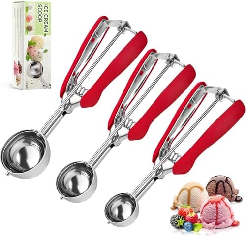 3PCS Stainless Steel Cookie Scoop Set, 1/2/3 Tbsp, Non-Slip Grip