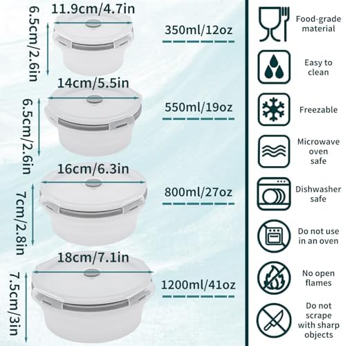 4 Pcs Silicone Collapsible Food Storage Containers with Lids, Silicone