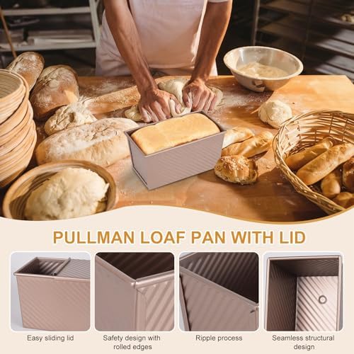 2 PCS Pullman Loaf Pan With Lid, 2.2 LB/1 LB Sandwich Bread Loaf Pan