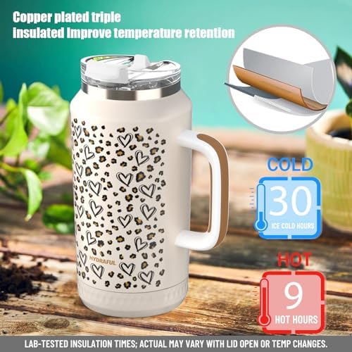 Hydraful 64 oz Tumbler with Handle and Straw - 100% Leak-Proof