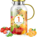 Honeydak 1 Gallon/128 oz Glass Pitcher with Lid and Handle, Heat