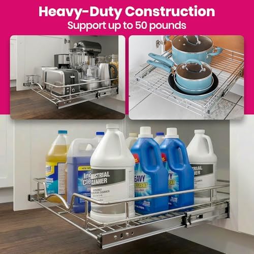 HOLDN’ STORAGE Pull Out Cabinet Organizer, 14”W x 21”D Cabinet Drawer